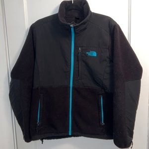 The North Face Fleece Denali Jacket Womens Large Black coat TurquoiseBlue Zipper